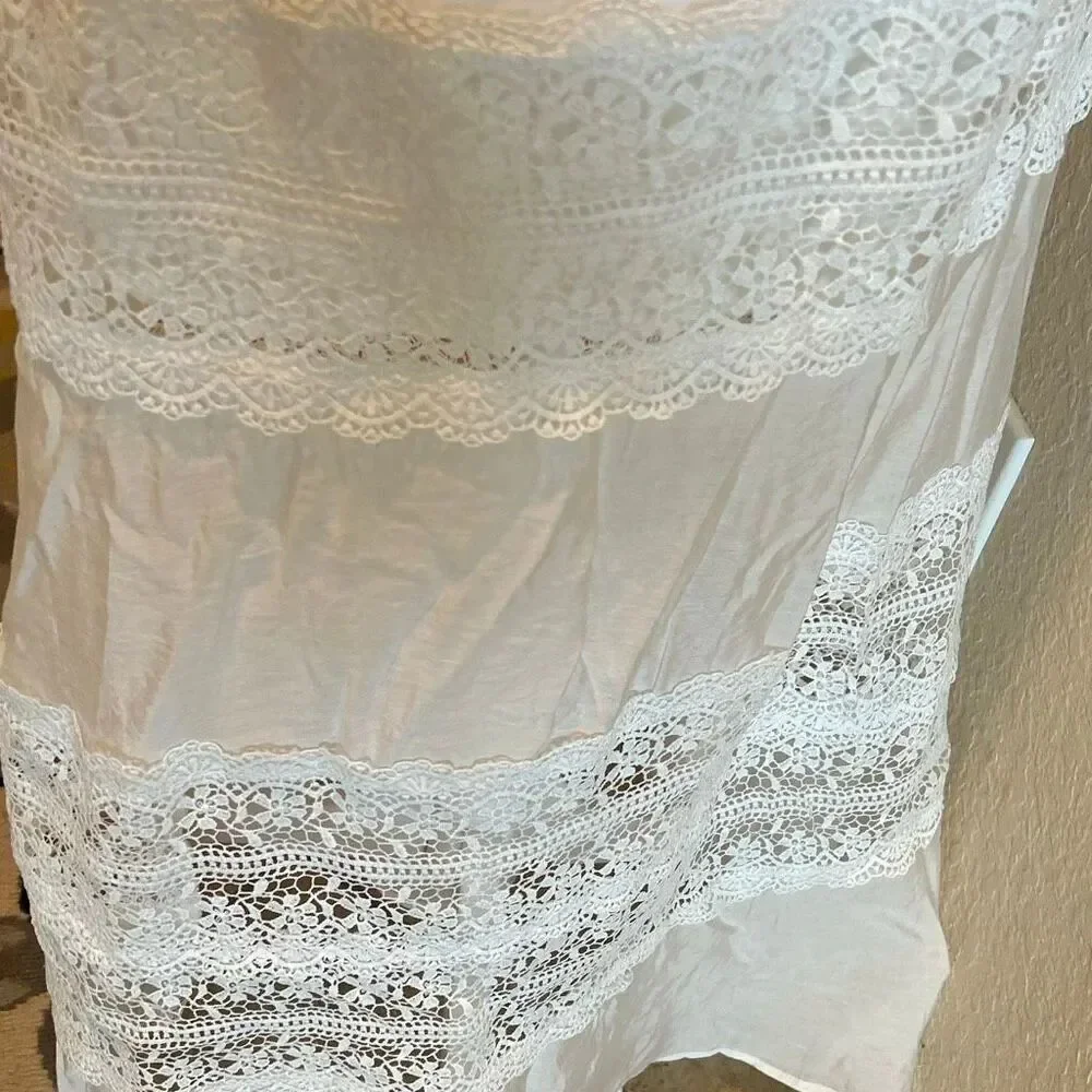 Elan Size XS Tie Strap Lace Swimsuit Cover Up Maxi Dress White Coastal Vacation